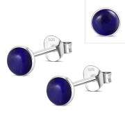 Lapis Lazuli Round Sterling Silver Stud Earrings, e440st